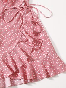 Soleia 滿版心形圖案荷葉邊細節圍裹腰帶吊帶洋裝 - 藕粉色 - 查看 5