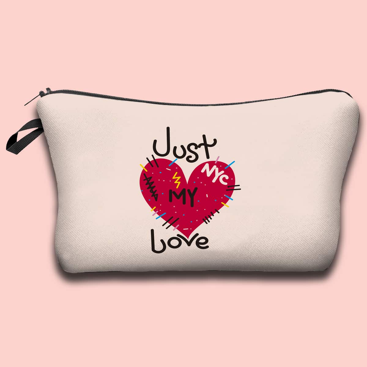 

Letter Graphic Zipper Makeup Bag, Beige