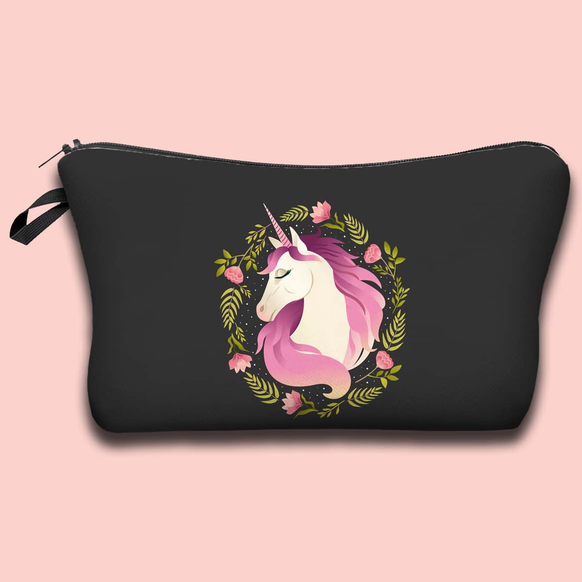 

Cartoon Unicorn Zipper Makeup Bag, Black