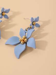 Andkiss Flower Drop Earrings - Blue - View 3