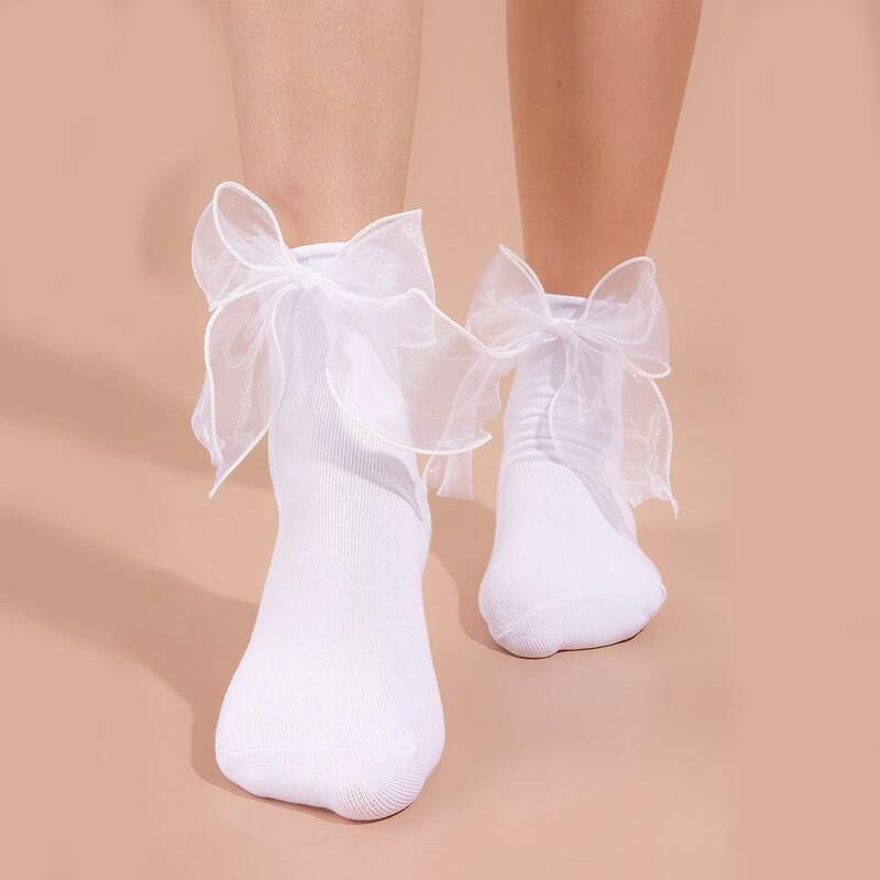 

Bow Decor Crew Socks, White