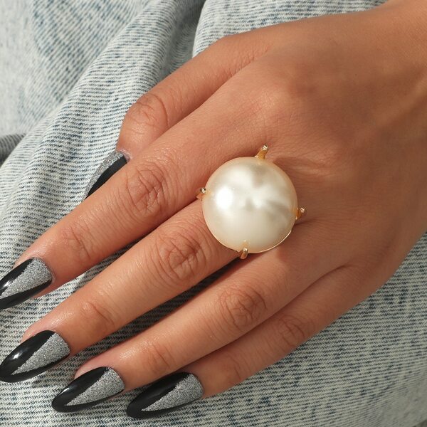 

Faux Pearl Decor Ring, Gold