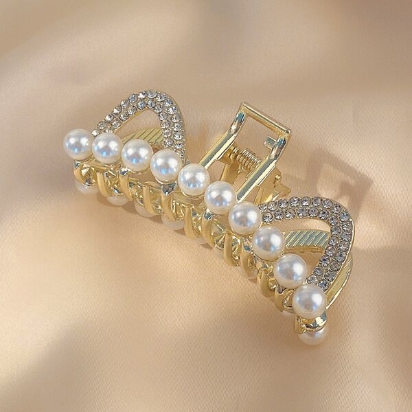 

Rhinestone & Faux Pearl Decor Hair Claw, Gold