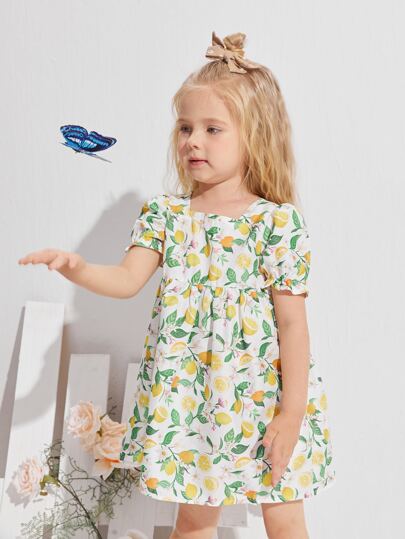 فستان سموك بطباعة ليمون للبنات الصغار