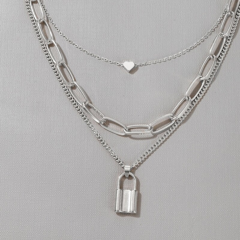 

Heart & Lock Layered Necklace, Silver