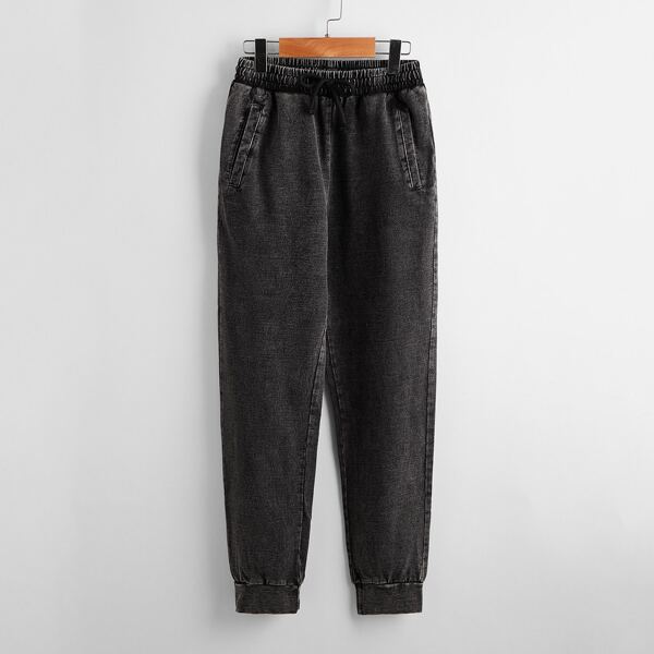 

Boys Drawstring Waist Pocket Detail Solid Pants, Black