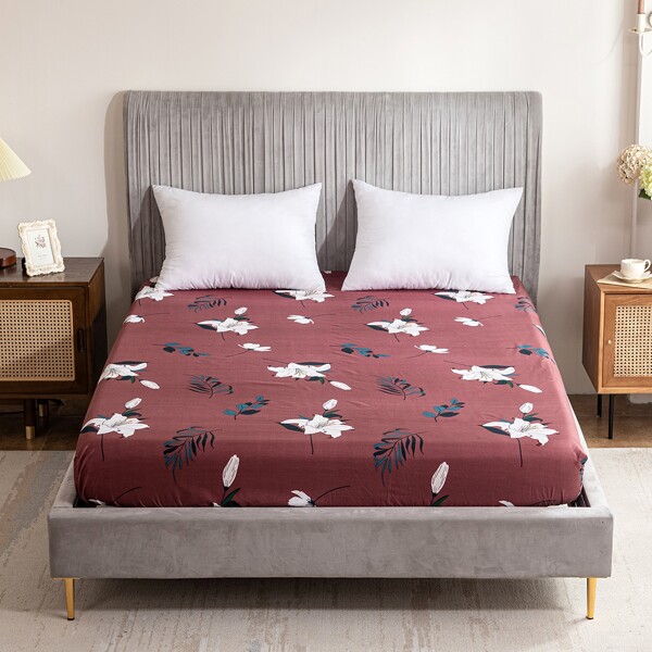 

Flower Print Fitted Sheet, Coffee brown