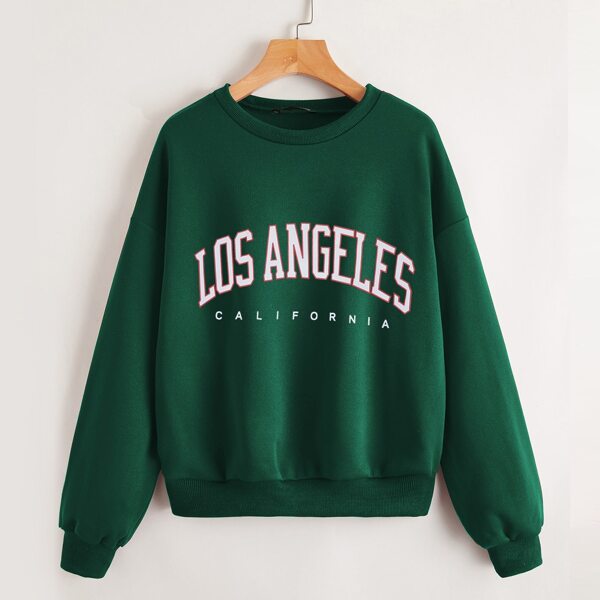 

Drop Shoulder Letter Graphic Thermal Lined Sweatshirt, Green