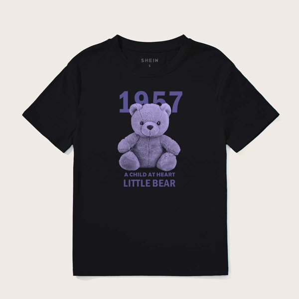 

Bear And Slogan Graphic Tee, Black