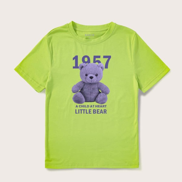 

Bear And Slogan Graphic Tee, Lime green