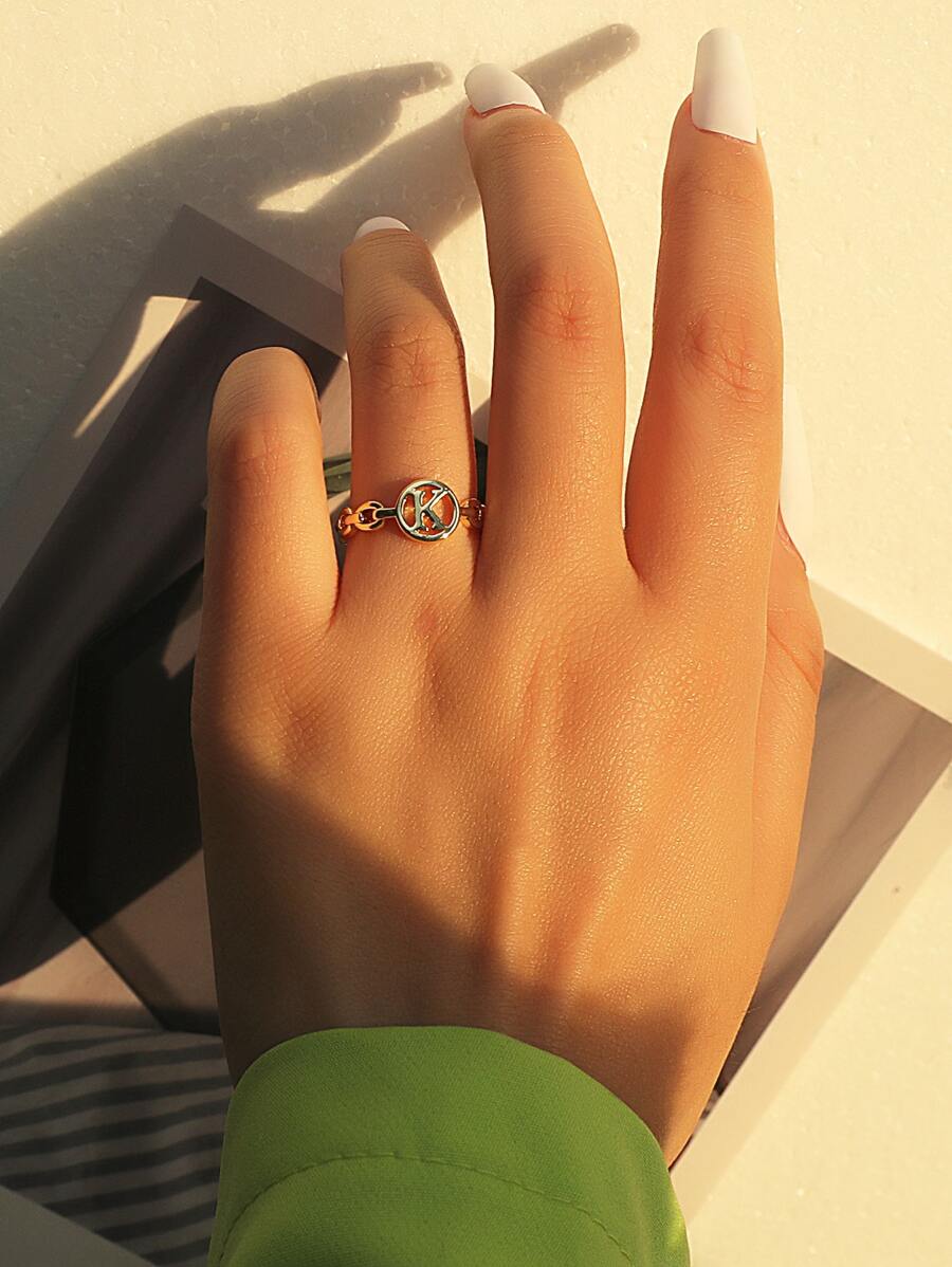 Letter Detail Cuff Ring - Yellow Gold - View 1