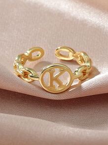 Letter Detail Cuff Ring - Yellow Gold - View 2