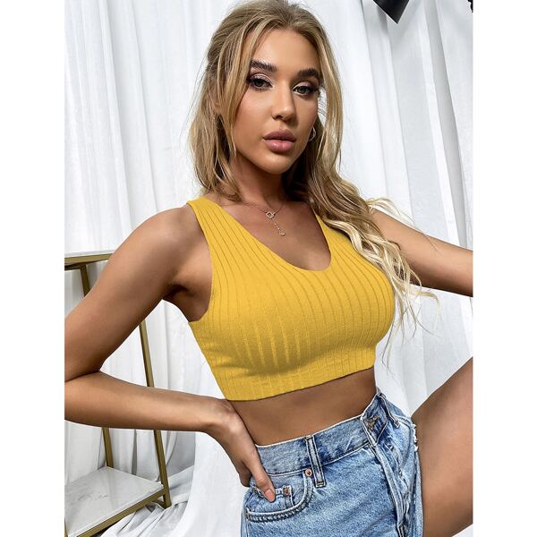 

Criss Cross Tie Back Crop Knit Top, Yellow