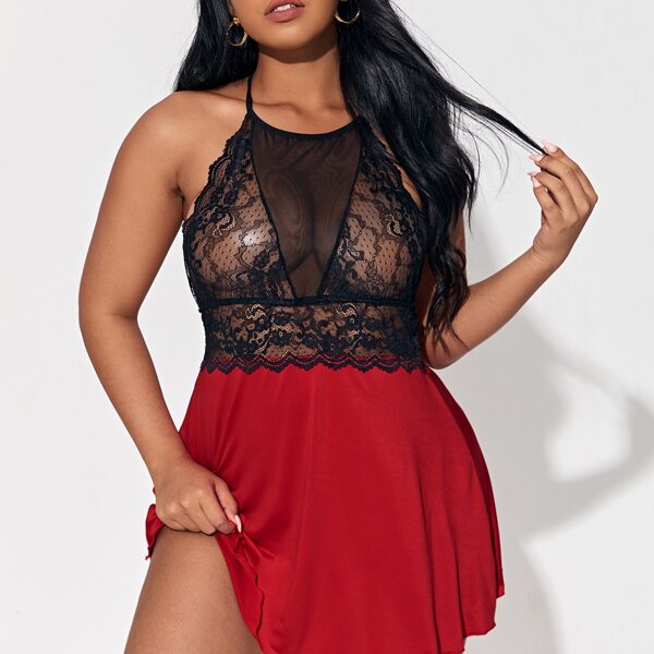 

Plus Contrast Lace Mesh Slips, Multicolor