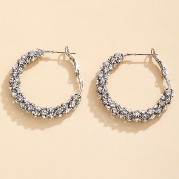 

Rhinestone Decor Hoop Earrings, Silver