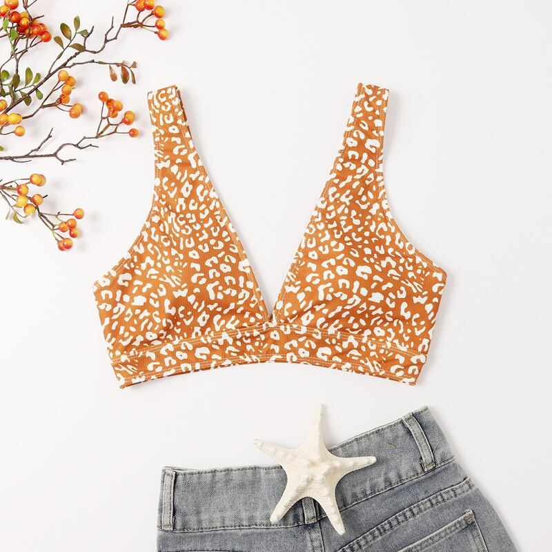 

Leopard V Neck Bikini Top, Brown