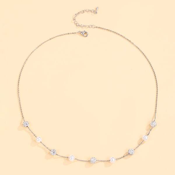 

Faux Pearl & Rhinestone Ball Decor Necklace, Silver