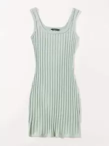 SHEIN Essnce Đầm Gân đan màu trơn Giải trí - màu xanh lá - Xem 3