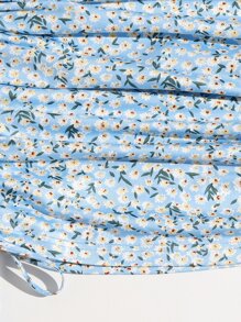 Soleia 抽繩結飾抽褶小碎花連衣裙 - 淺藍色 - 查看 5