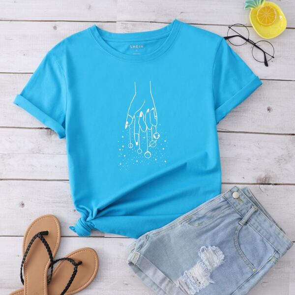 

Galaxy And Hand Print Tee, Blue