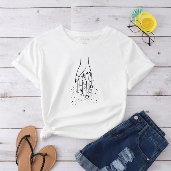 

Galaxy And Hand Print Tee, White