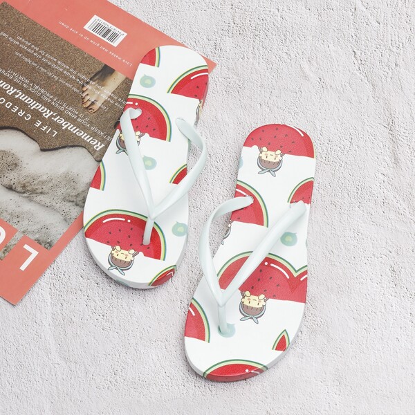 

Figure & Fruit Graphic Sole Flip Flops, Blue