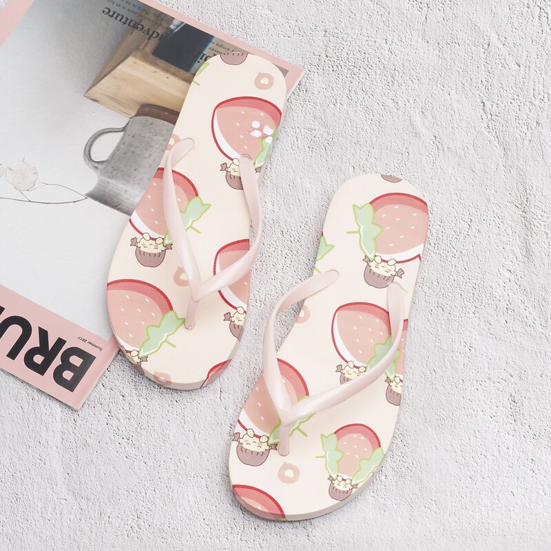 

Figure & Fruit Graphic Sole Flip Flops, Baby pink