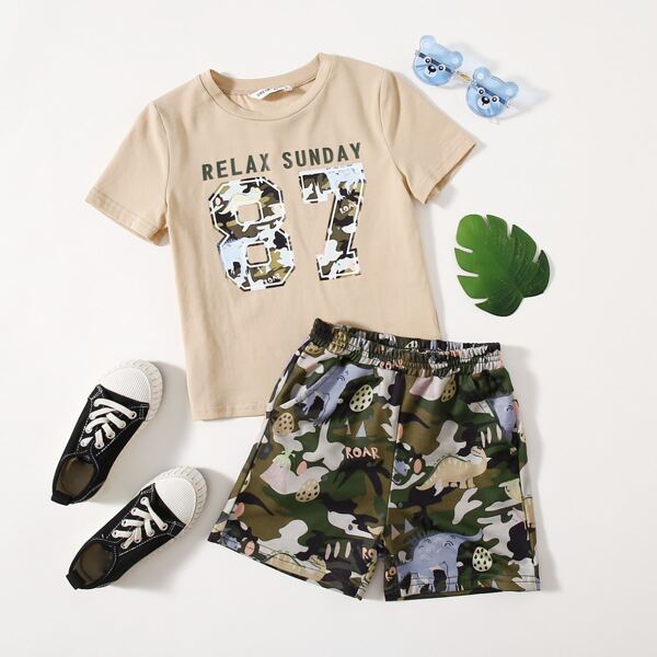 

Toddler Boys Letter Graphic Top & Cartoon Graphic Shorts Set, Multicolor