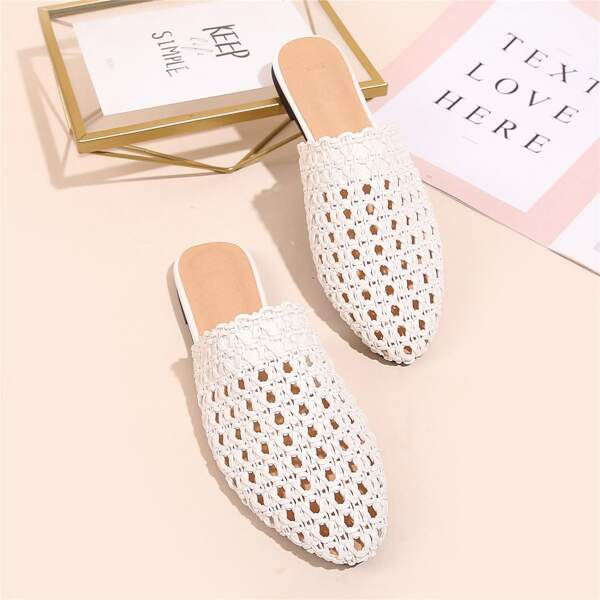 

Minimalist Braided Design Flat Mules, White