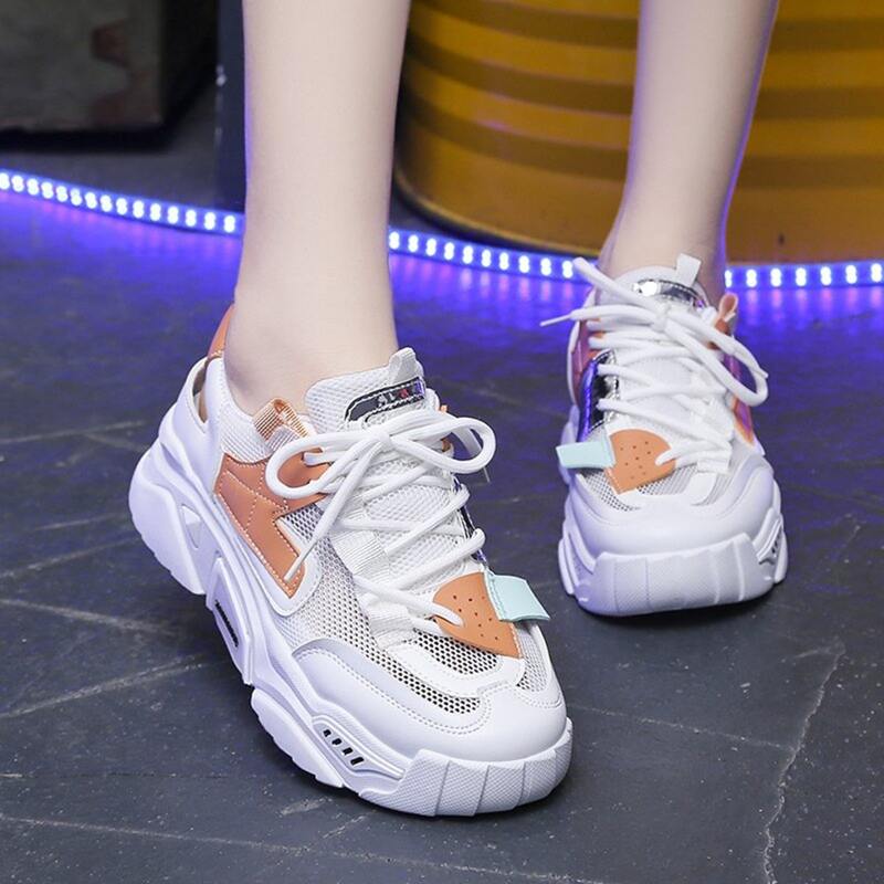 

Colorblock Lace-up Mesh Chunky Sneakers, White