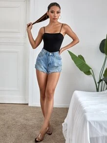 Zolique Áo liền quần chặt màu trơn Giải trí - màu đen - Xem 3