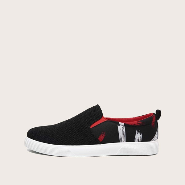 

Men Graphic Print Slip On Sneakers, Black