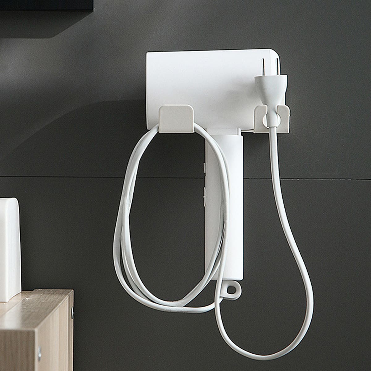 

1pc Wall Mount Hair Dryer Holder, White