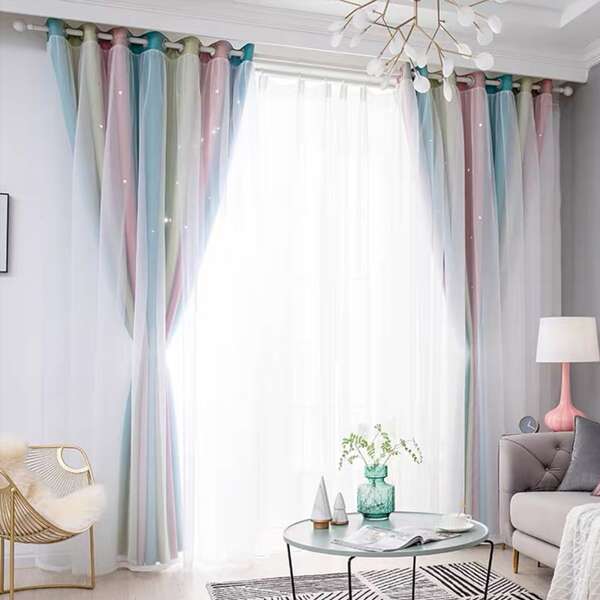 

Double Layer Single Panel Curtain, Multicolor