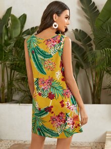 SHEIN VCAY Floral & Tropical Print Tunic Dress - Multicolor - View 2