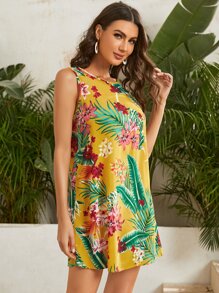 SHEIN VCAY Floral & Tropical Print Tunic Dress - Multicolor - View 4