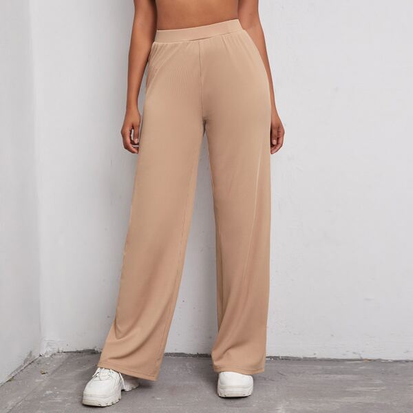 

Wide Leg Solid Pants, Apricot