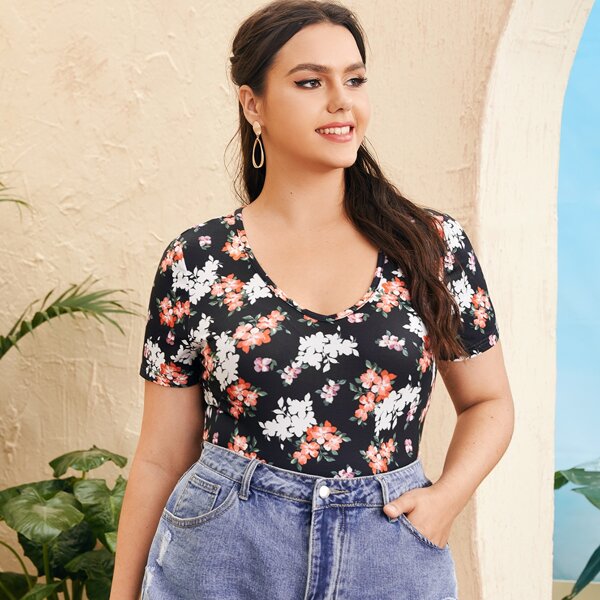

Plus Floral Print Top, Multicolor