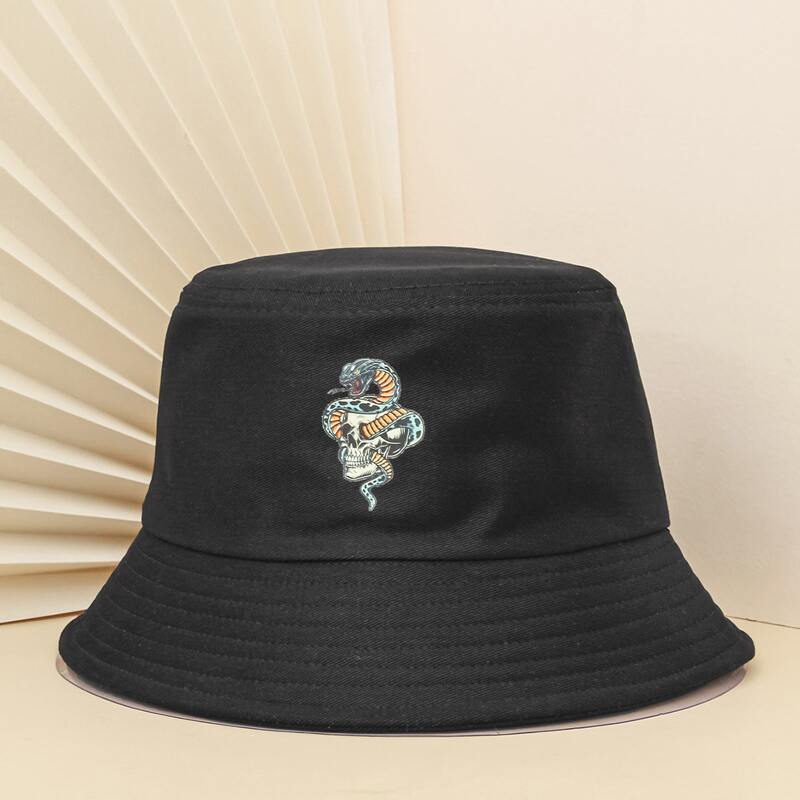 

Snake & Skull Print Bucket Hat, Black