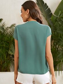 SHEIN Clasi 缺口領折疊百褶上衣 - 綠色 - 查看 2