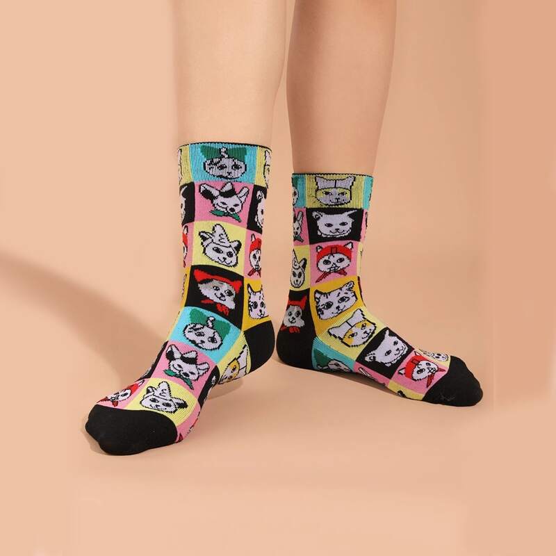 

Cat Graphic Crew Socks, Multicolor