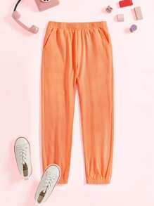 Pantalones Joggers para Niñas Bolsillo Liso - Naranja - Ver 1