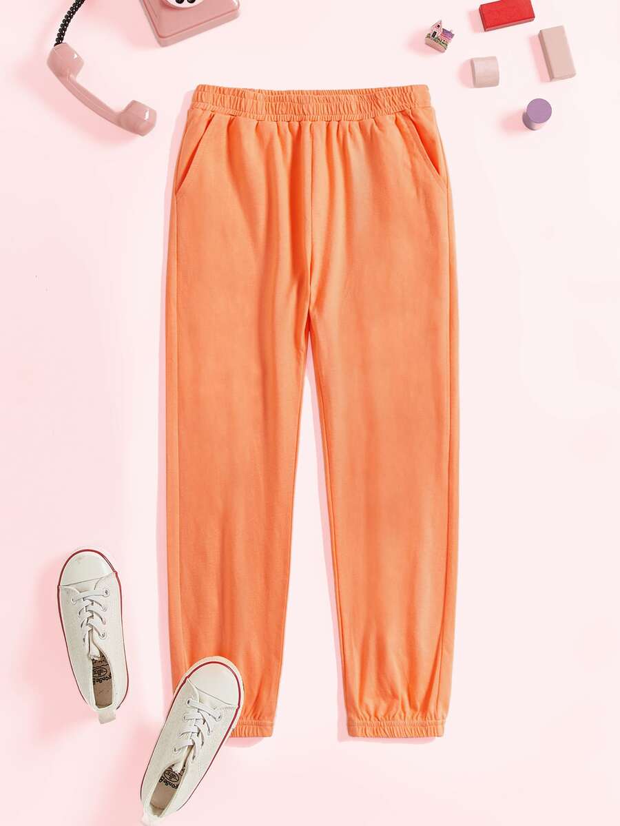 Pantalones Joggers para Niñas Bolsillo Liso - Naranja - Ver 1