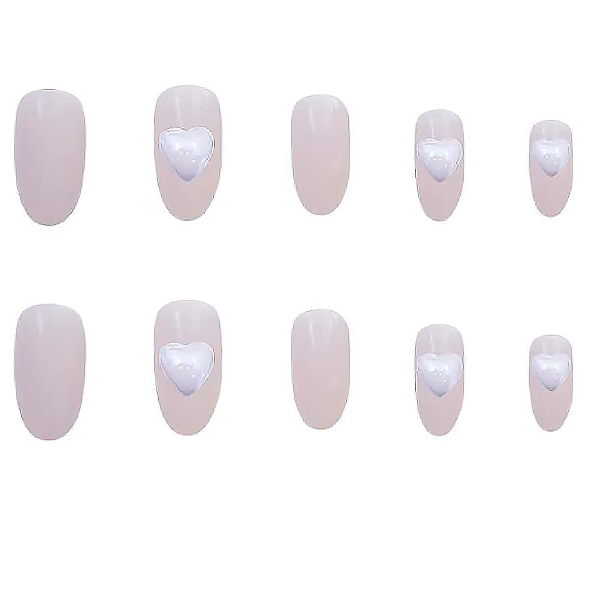 

24pcs Heart Fake Nail, Baby pink