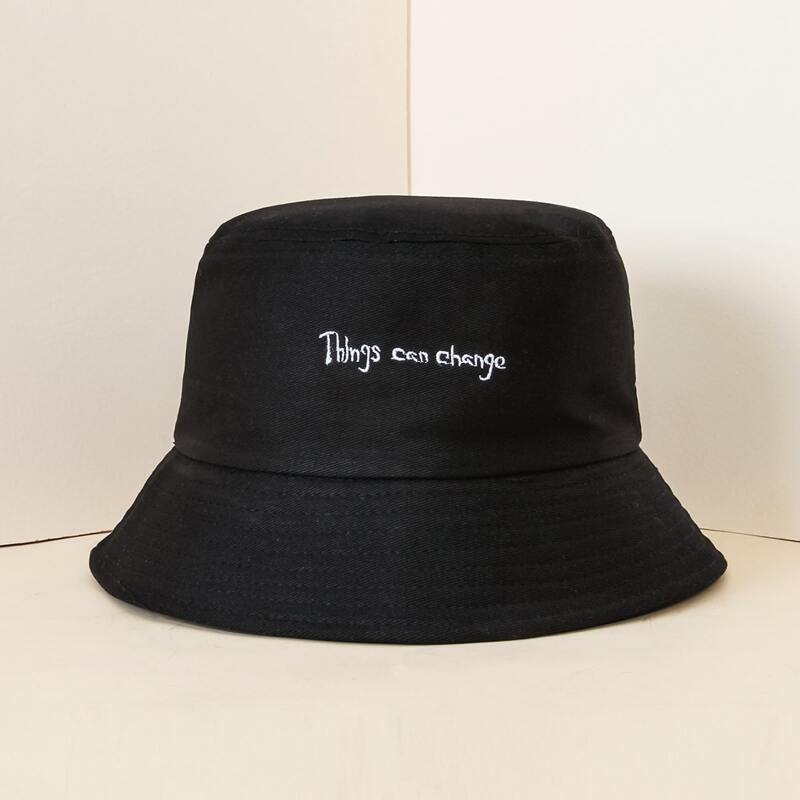 

Slogan Embroidery Bucket Hat, Black