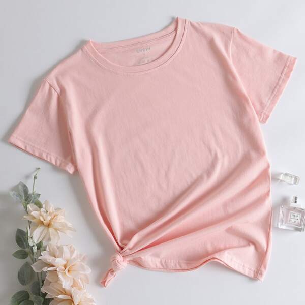 

Solid Short Sleeve Tee, Baby pink
