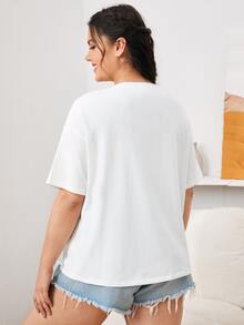 SHEIN Plus Floral and Dog Print Top - White - View 2