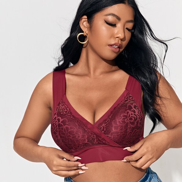 

Plus Floral Lace Bralette, Burgundy