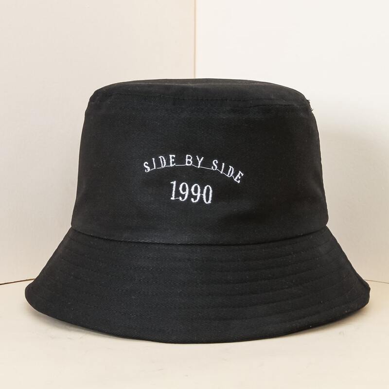 

Slogan Embroidery Bucket Hat, Black