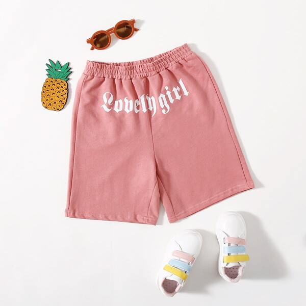 

Girls Letter Graphic Track Shorts, Coral pink